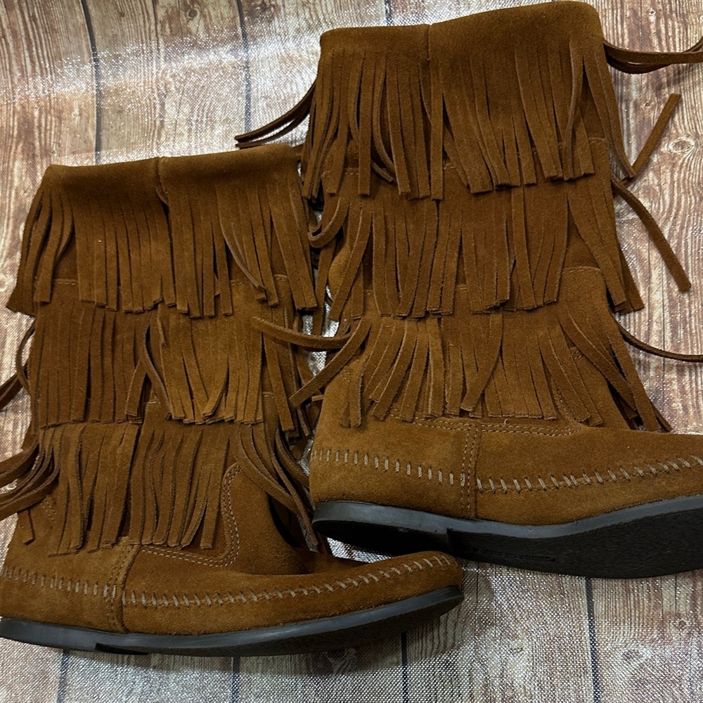 Minnetonka Brown Fringe Ankle Booties